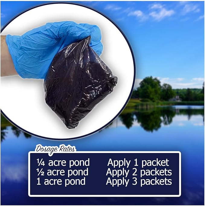 Vivid Blue Pond Dye Packets - 6 Water Soluble Packs of Lake Dye Treatment