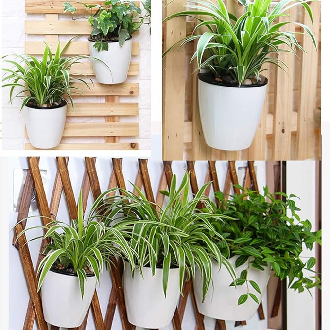 8 Packs 5" Plastic Self Watering Pots Wall Hanging Planters Wall Mounted Wicking Flower Pots for Indoor and Outdoor African Violet, Ocean Spider Plant, Orchid, White