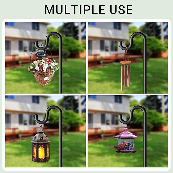 92" Shepherds Hooks for Outdoor, Extra Thick Bird Feeder Pole with 5 Prong Base, Adjustable Shepards Hook for Garden, Weddings, Hanging Plant，2 Pack
