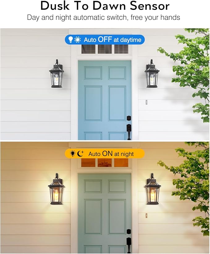 VIANIS Dusk to Dawn Exterior Light Fixture, Waterproof Outdoor Wall Sconce Porch Light for House, 100% Anti-Rust Aluminum Outside House Lights, Farmhouse Coach Lantern for Porch, Garage, Front Door
