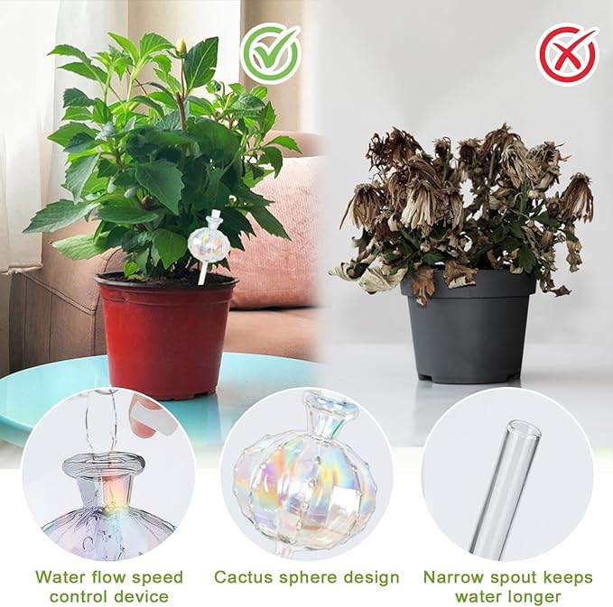 4 PCS Plant Self Watering Globes 8.9 Inch Self Watering Planter Insert Glass Water Globes for Indoor Plants & Outdoor Plants