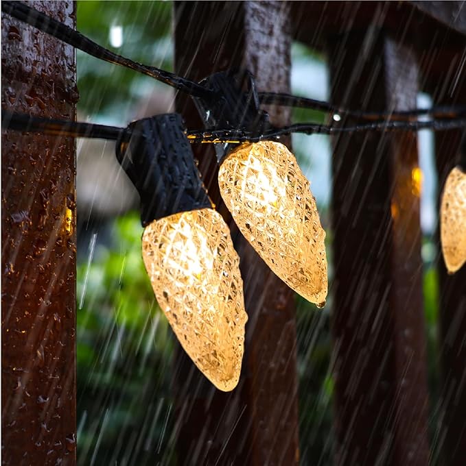 C9 Christmas Replacement LED Light Bulbs, E17 Base Commercial Grade Holiday Bulbs, 4W 5W 6W 7W Incandescent Equivalent, Warm White 2200K, Clear Plastic Bulbs for Christmas String Light - 50 Pack