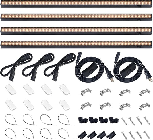 Barrina T5 Grow Lights for Indoor Plants, 2FT 40W (4 X 10W) Magnetic Installation, Full Spectrum Grow Light Strip with Individual Switch, Grow Lamp with Black Cover, Plug and Play, Yellow, 4 Packs