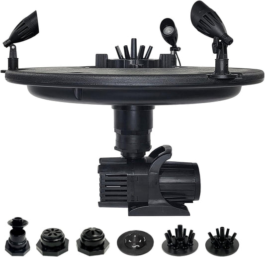 HALF OFF PONDS Floating Fountain – 1/3 HP Pond Aerator, 100' Cord – 5,200 GPH Water Pump – 9 Spray Patterns - Color-Changing LED Lights - for Ponds & Water Gardens