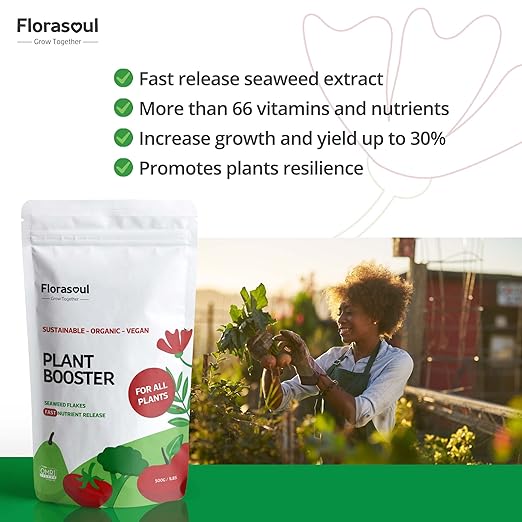 Florasoul® Plant Booster – Organic Vegan Fertilizer for Self-Sufficient Gardeners! All-Purpose, Nutrient-Rich Plant Food for Lush Growth, Vibrant Flowers & Healthy Soil – 100% Natural, Pet-Safe