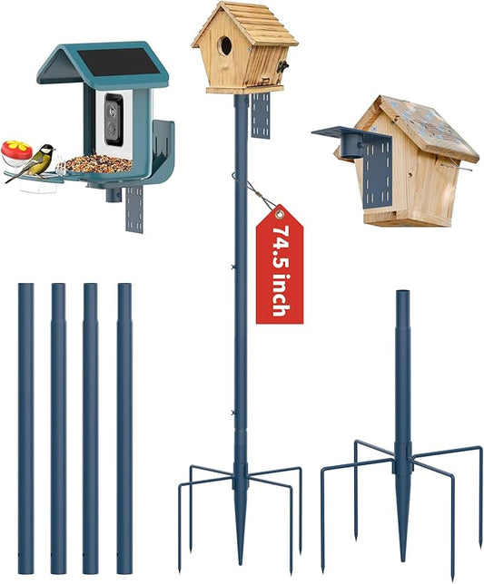 Bird Feeder Pole Stand – 74.5 Inch Height Feeding Station with 1-Inch Dia Heavy Duty for Hanging Feeders, Bird House Pole Mount Kit for Outdoor, Slip-Fit Connection，Blue