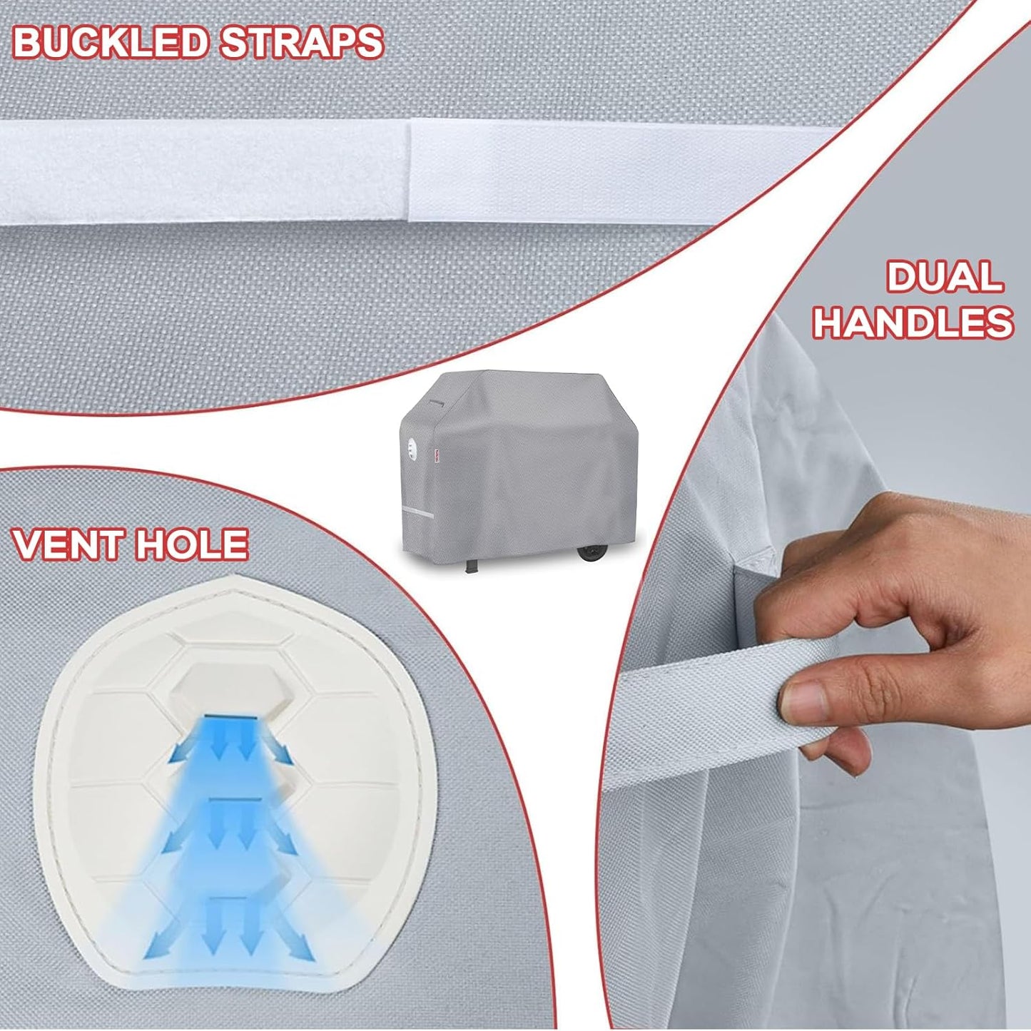 BBQ Grill Cover, 64 Inch Heavy Duty Waterproof 4-6 Burner Barbecue Gas Grill Covers for Weber Genesis Char-Broil Brinkmann, Gray