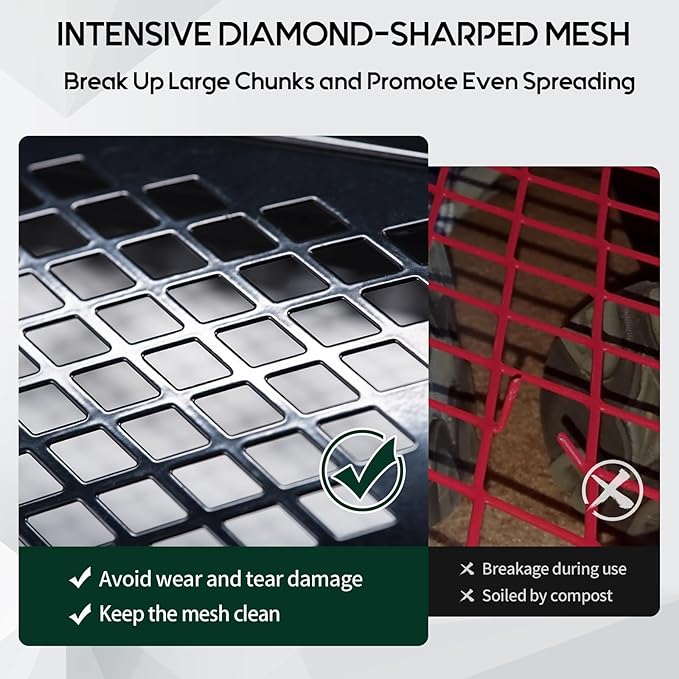 Compost and Peat Moss Spreader with Updated 2 in 1 ATV & T Shaped Handle, 16”WX48”L, Lawn and Garden Peat Moss Roller w/Laser Cutting Wire Mesh Baskets for Spreading Manure, Topsoil