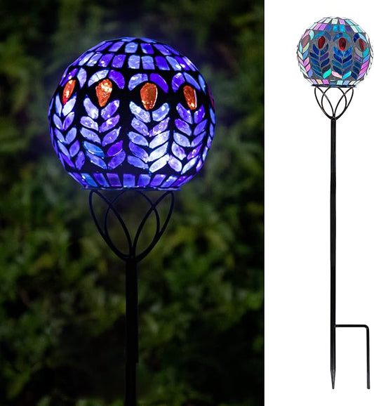 VCUTEKA Solar Lights Outdoor Garden Decor Mosaic Solar Garden Lights Waterproof Glass Ball LED Pathway Stake Light for Landscape Lawn Patio Yard Decoration 6 inch
