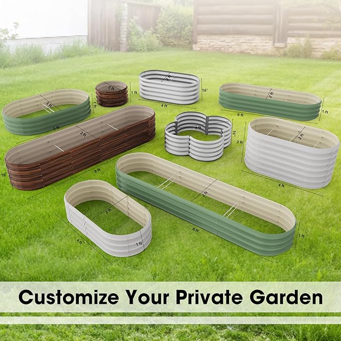 5x3x1ft Oval Galvanized Raised Garden Bed Outdoor 9-in-1 Large Metal Modular Planter Box Raised Beds for Gardening,Vegetables,Fruits,Flowers & Herbs (Brown)