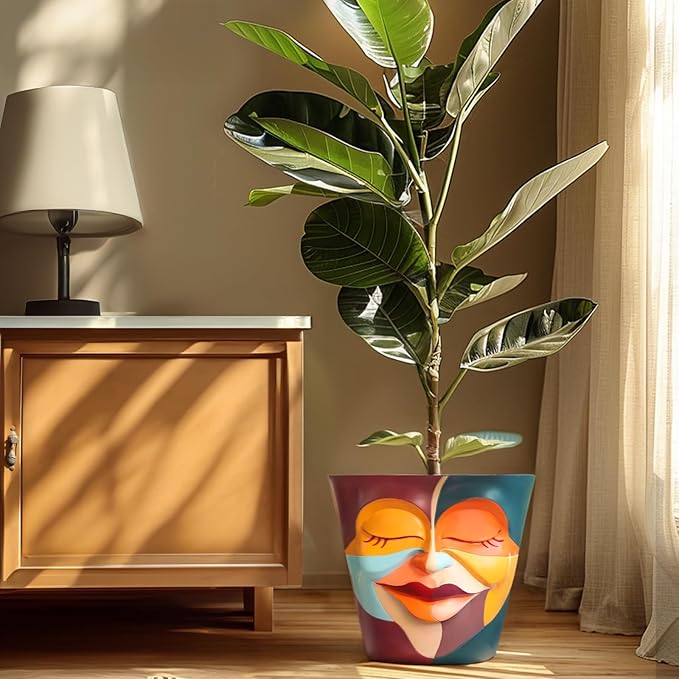 GUGUGO 12 Inch Abstract Rainbow Face Flower Pot, Large Plant Pots with Drainage Holes, Unique Funny Head Planters for Indoor Plants, Cute Planter Gift, Eclectic Home Decor Aesthetic