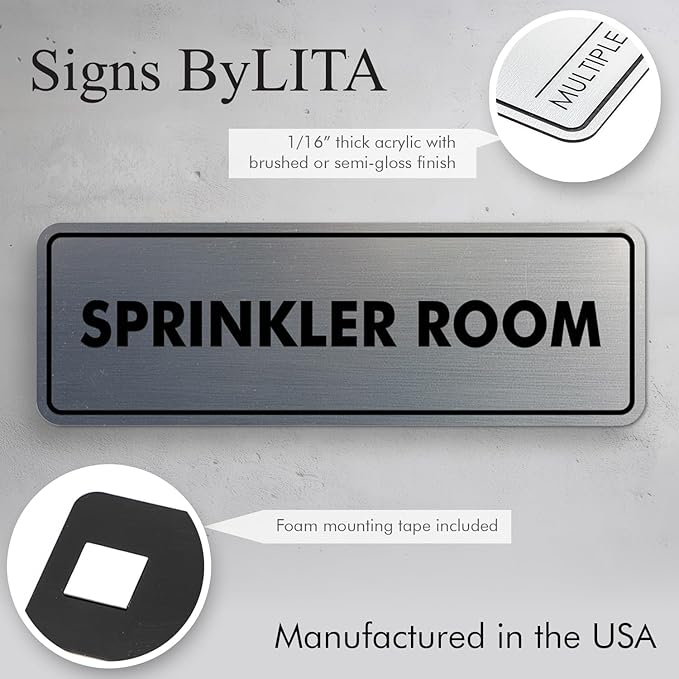 Signs ByLITA Standard Sprinkler Room Sign (White/Red) - Small 2 Pack