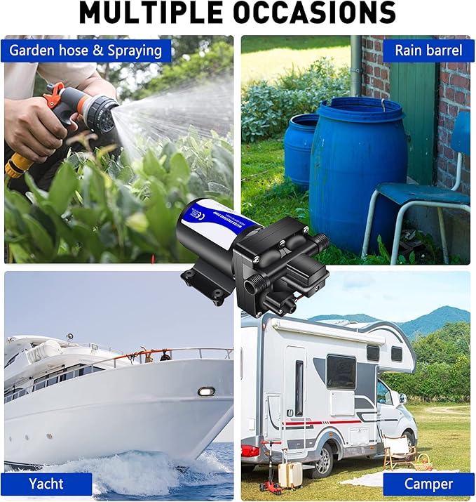 12V RV Water Pressure Pump Quiet 70 psi Washdown Pumps for Boats Marines Diaphragm Pump Transfer Pump 12 Volts Water Pump Self Priming