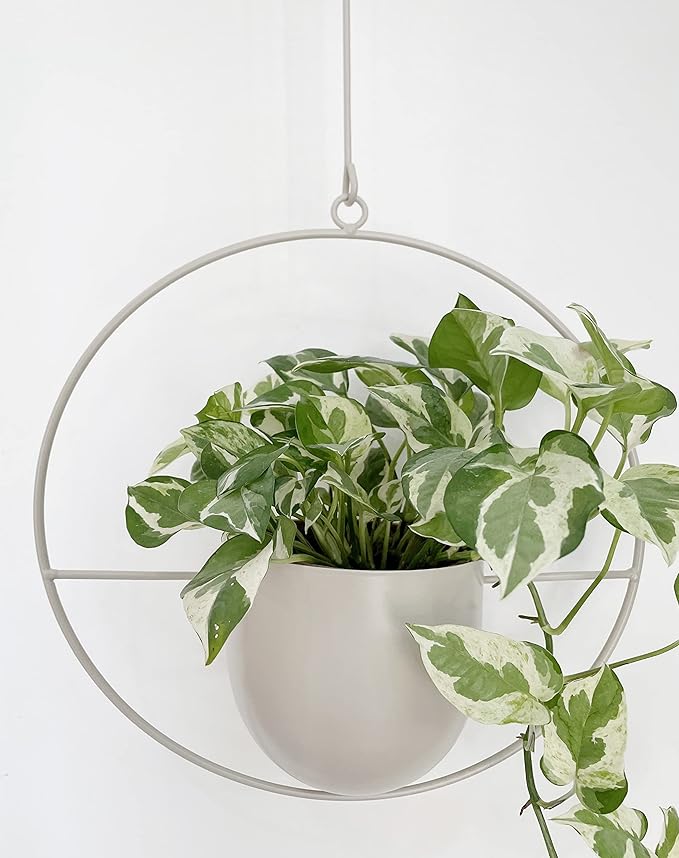 Boho White Metal Plant Hanger,Metal Wall and Ceiling Hanging Planter, Modern Planter, Mid Century Flower Pot Plant Holder, Minimalist Planter for Indoor Outdoor Home Decor…