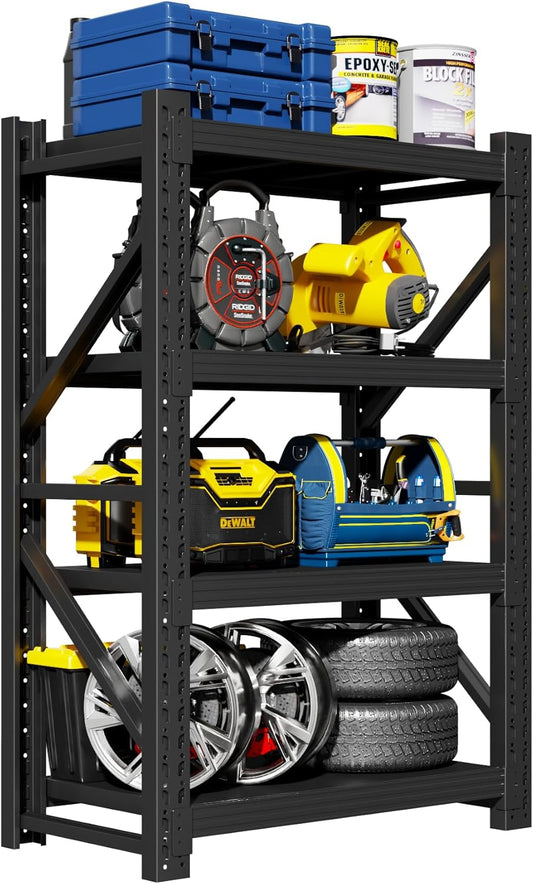 Garage Shelving Unit, 4 Tier Heavy Duty Racks, Easy Assembly, Metal Racks with Adjustable Shelves, 3000 LBS Load Capacity,for Warehouse,Basement (Black, 19.7" D x 31.5" W x 78.7" H)