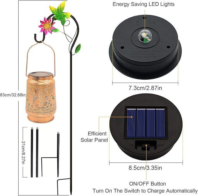 2 Pack Solar Lanterns Outdoor Garden Decor with Shepherd Hook, Gardening Gifts for Mom Grandma Women Hummingbird Sunflower Metal Decor Waterproof Solar Lights LED Decorative for Garden Yard Patio
