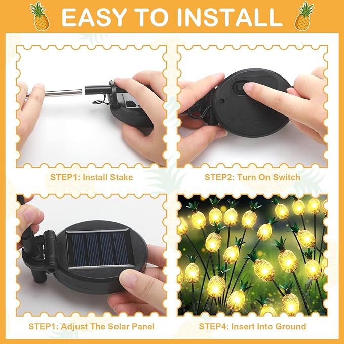 4 Pack Pineapple Patio Solar Lights Waterproof Solar Energy Powered Swaying Stake Lights Summer Outdoor Garden Yard Landscape Tropical Decor