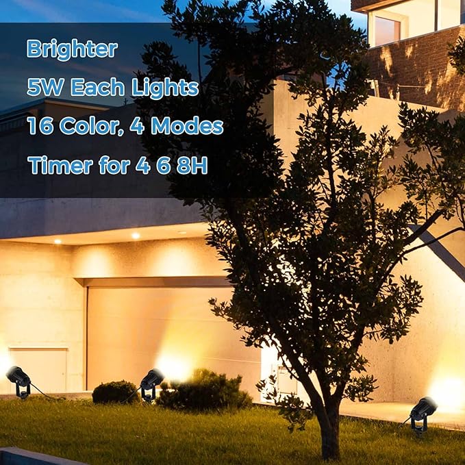 Yard Spot Lights, 10W Colored Spotlights Waterproof Memory Dimmable Remote Control with Timer Spiked Stand for Outdoor Landscape Lawn Garden Porch Pathway, 2 in Set