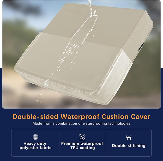 Favoyard Outdoor Seat Cushion Set 22 x 22 Inch Waterproof & Fade Resistant Patio Furniture Cushions with Removable Cover Deep Seat & Back Cushion with Handle and Adjustable Straps for Chair Sofa Couch