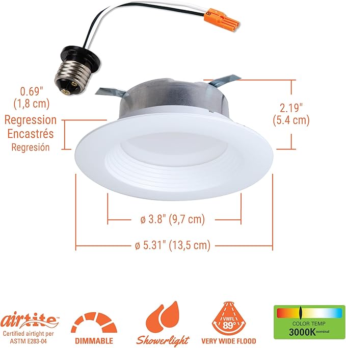HALO LTE 4 Inch Indoor/Outdoor Recessed LED Trim Can Light, 3000K - Contractor Value Pack (12-Pack) - LTE46930-12PK