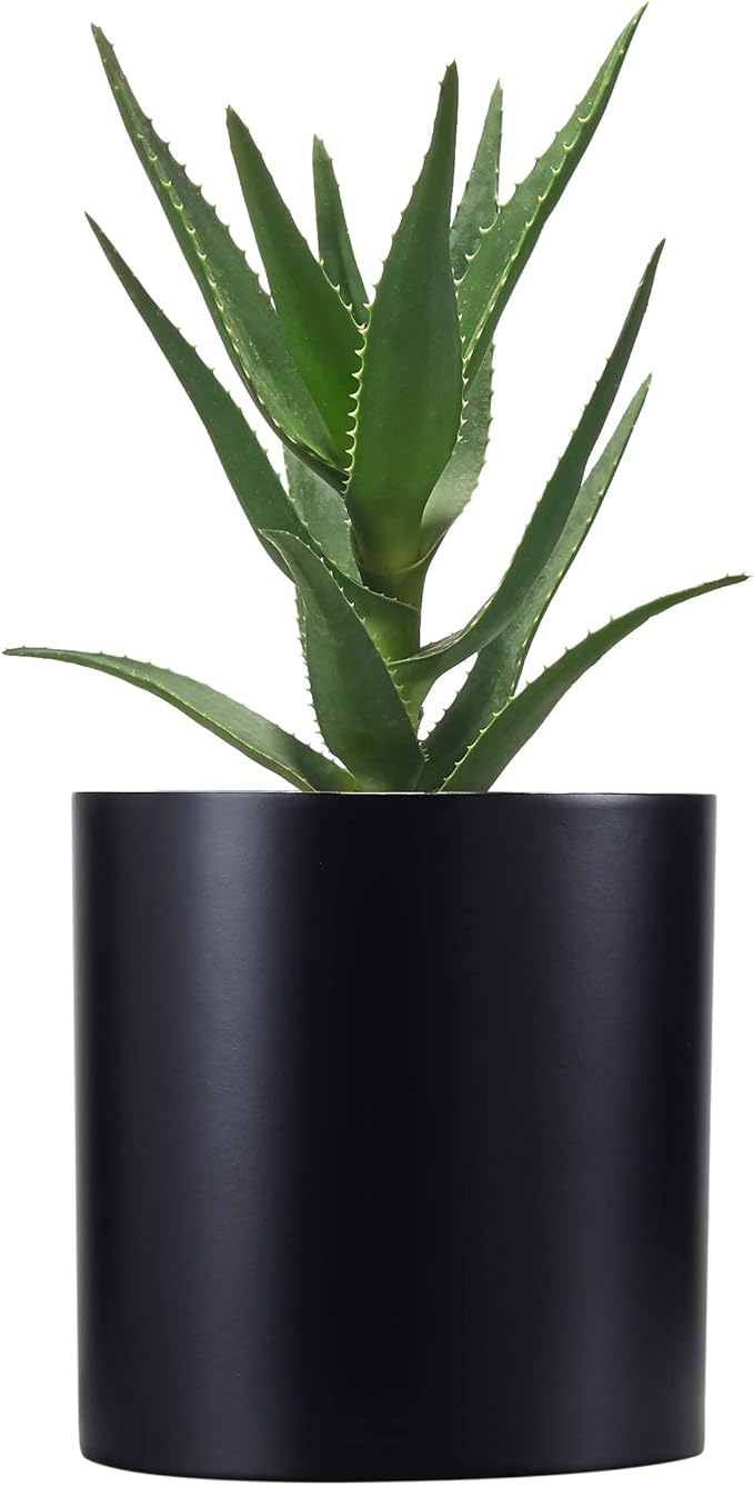 FaithLand Plant Pot 8 inch - Perfectly Fits Mid-Century Modern Plant Stand - Drainage Plug - Matte Black