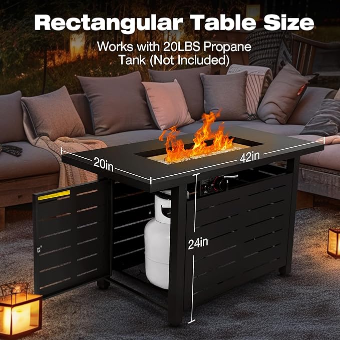 Hykolity 42 Inch Gas Fire Pit Table, 60,000 BTU Propane Pits for Outside with Steel Lid and Waterproof Cover, 2 in 1 Firepit Table Gatherings Parties on Patio Deck Garden Backyard, Black