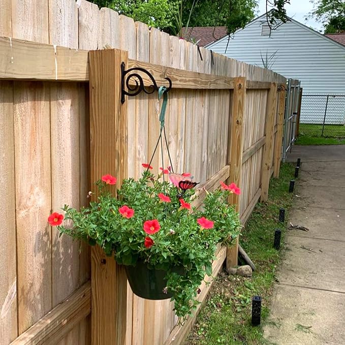 2 Pcs 8-Inch Outdoor Decorative Wall Hanging Lantern Plant Hooks, Iron Wall Hangers for Hummingbird Feeder Planter, Black