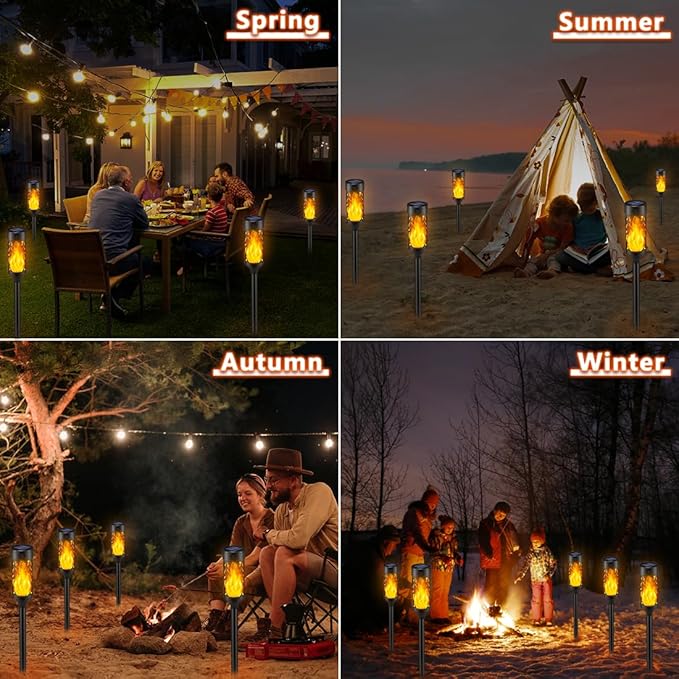 12Pcs Solar Lights Outdoor Waterproof, Tiki Torches for Outside with Flickering Flame, Solar Powered Outdoor Lights for Garden Decor, LED Luces Solares Garden Lighting for Pathway Yard Decorations