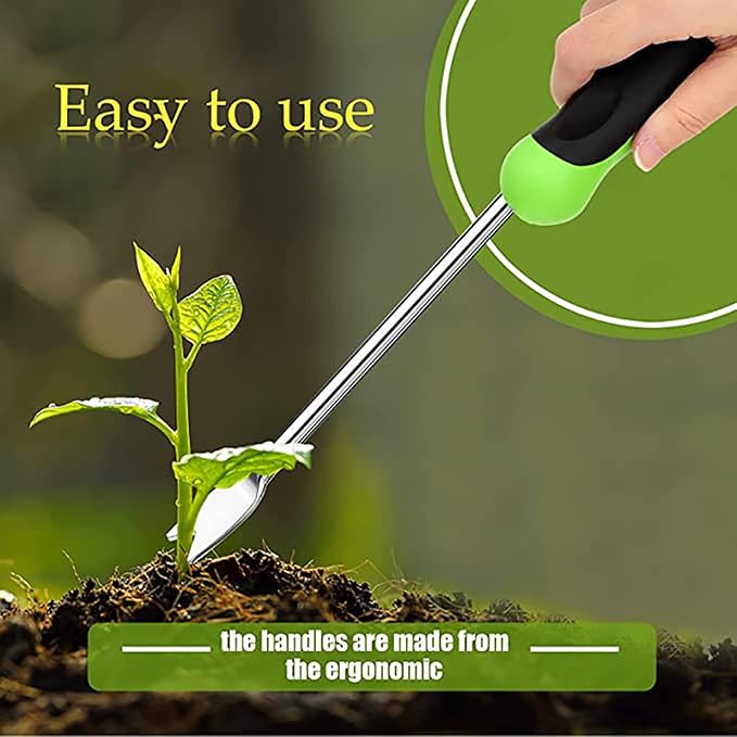 SHANFEEK Dandelion Puller with V-Shaped Shovel Gardening Hand Tools 13-Inch Weed Remover Tool for Garden Yard Weed Puller with Rubber Non-Slip Handle (Green)