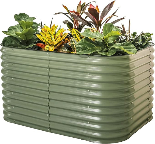 Vego garden 32" Extra Tall Raised Garden Bed Kits, 6 in 1 Modular Raised Planter Box for Vegetables Flowers Fruits Oval Metal Raised Garden-Olive Green