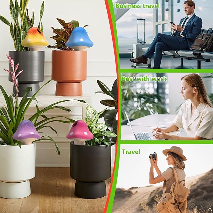 4 Pack Terracotta Watering Spikes, Vacation Self-Watering Planters Devices, Continuous Moisture with Slow Release Watering System Mushroom Shape