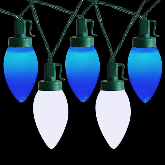 C9 Christmas Lights Outdoor 50 LED Blue + Cool White Strawberry 34.5ft Waterproof Xmas String Light for Garden Yard Home Party Holiday Christmas Tree Indoor Decoration(Blue + Cool White)