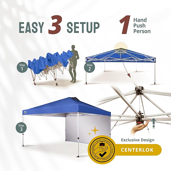 CROWN SHADES 12x12 Pop Up Canopy Tent Instant Commercial with 150D Silver Coated Fabric Including 1 Removable Sidewall, 4 Ropes, 8 Stakes, Weight Bags, STO 'N Go Bag, Blue