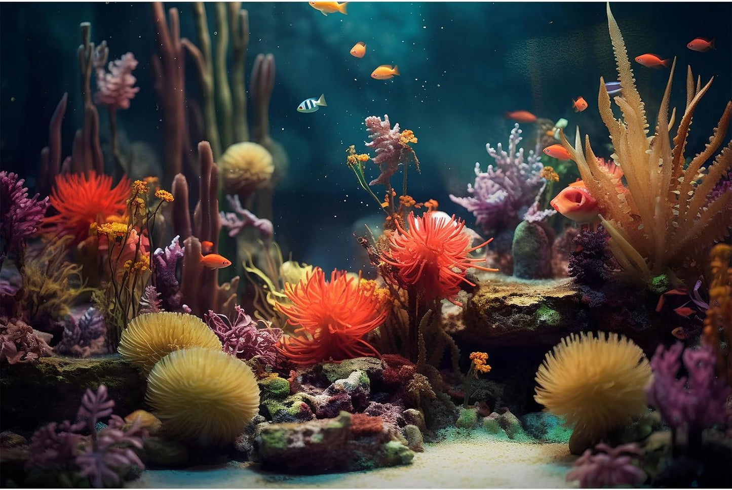 Aquarium Background Beautiful Colorful Coral Reef Aquatic Plants Terrarium Background Rock Tropical Fish Jungle Style Fish Tank Background Colorful Under Water View Aquarium Backdrop Vinyl 24x12in