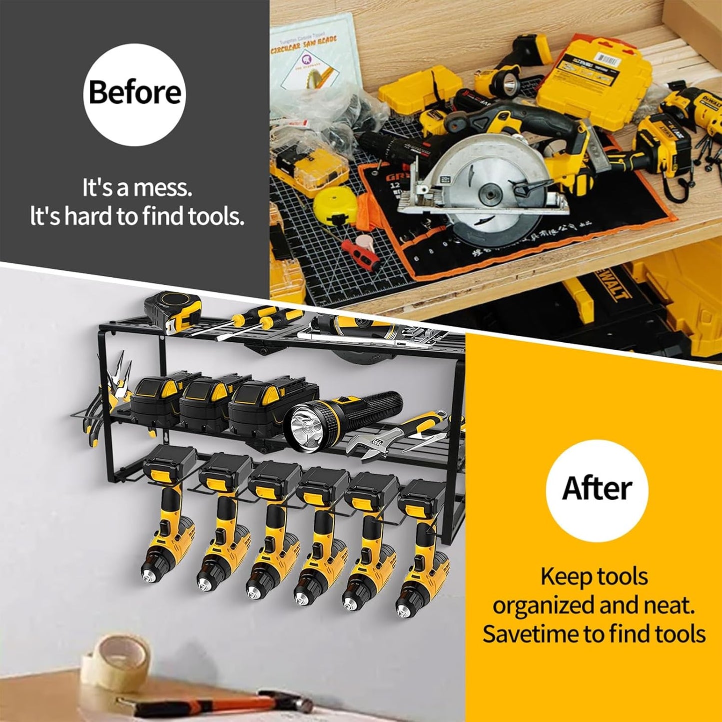Wall Mount Power Tool Organizer, 3 Layer 7 Drill Hangers Storage Rack, Tool Organizers and Storage for Garage, Workshop, Pegboard, Shed - 26 inch