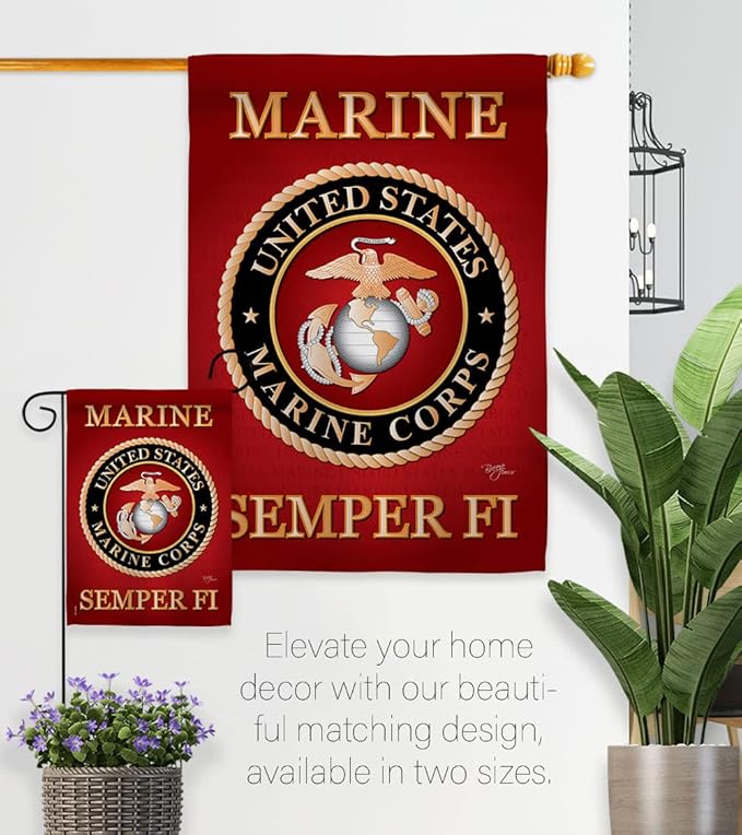 Marine Corps Garden Flag - Set Wall Hanger Armed Forces USMC Semper Fi United State American Military Veteran Retire Official - House Banner Small Yard Gift Double-Sided Made In USA 13 X 18.5