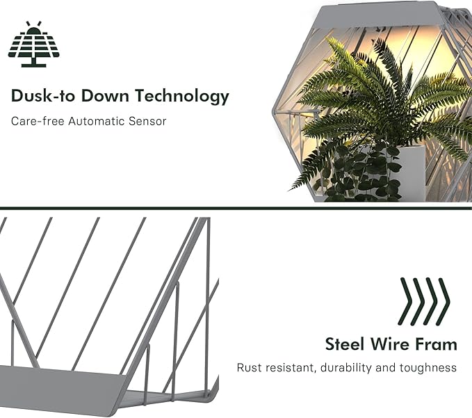 Grand patio Outdoor Leiden LED Solar Hexagon Wall Sconce Planter, with Dusk to Dawn Sensor Decor Wall Lighting for Garage Doorway Patio Yard, Cement Grey (L-Linear)