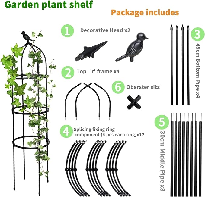 2 Pcs Garden Trellis for Climbing Plants, 6 Ft Rustproof Metal Pipe with Heavy Duty Plastic Coated, Garden Outdoor Indoor Potted Plant Support, Obelisk Garden Trellis for Climbing Vine