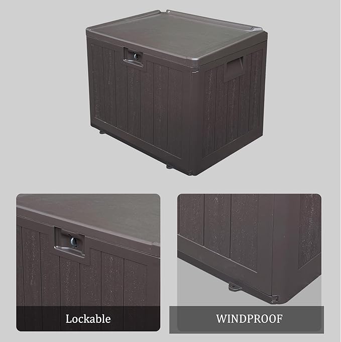 33 Gallon Pro Outdoor Storage Box Waterproof Lockable Resin Deck Box Large, Patio Storage Bin for Pool Accessories Cushion Furniture, Garden Tools, UV-Resistant Outside Delivery Brown
