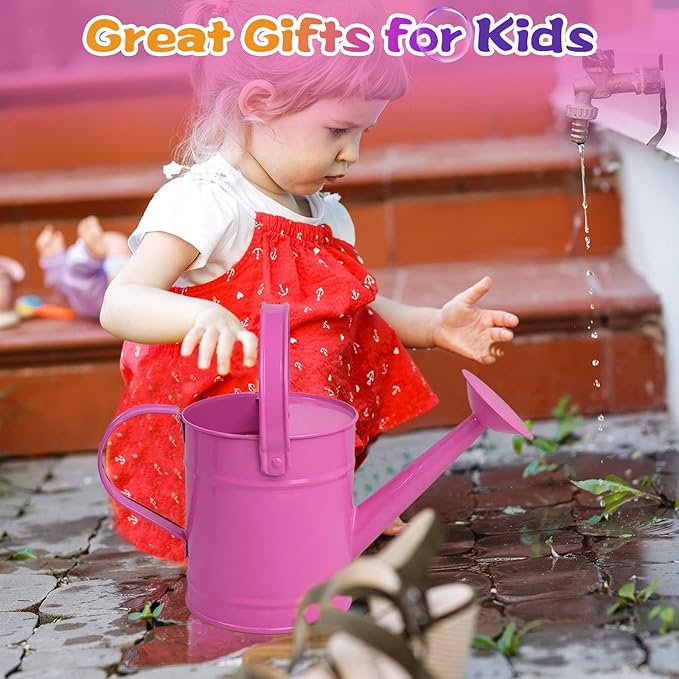 Finderomend 1.5 Liter Metal Watering Can,Iron Art for Kids Children Garden Watering Bucket Indoor Outdoor Home Office Gardening Plant Sprinkling Can (Pink)