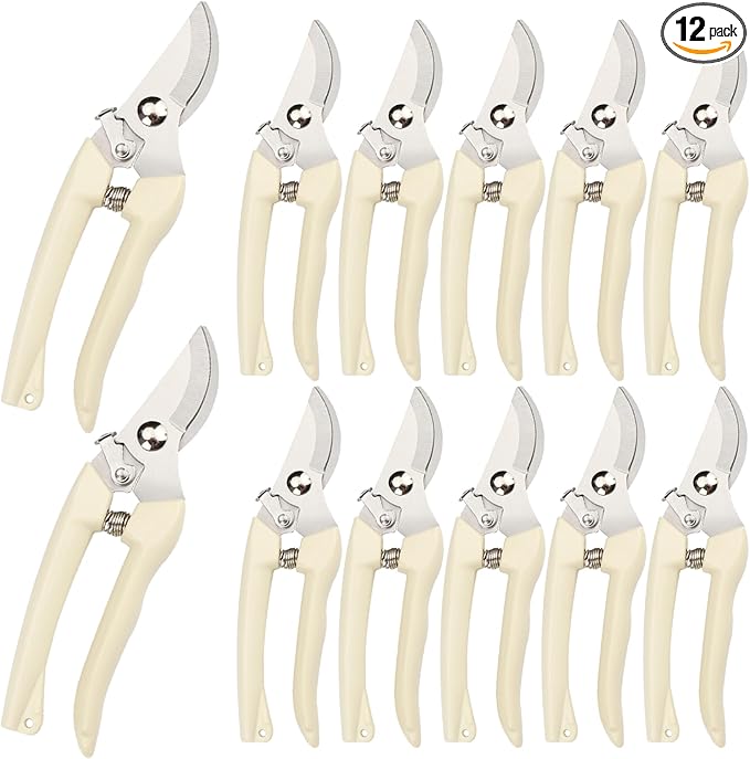 12 Pcs Garden Scissors for Plant, Tip Pruning Shears for Cutting Flowers, Trimming Plants, Bonsai and Fruits Picking (Bypass Blade Pruner)