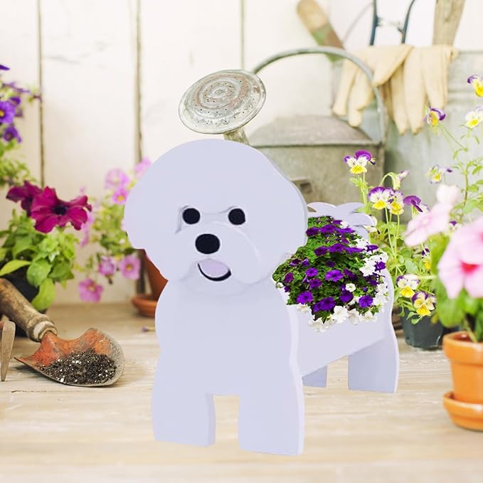 Bichon Frise Dog Planter Plant Pots,Cute Garden Dog Flower Planter,Large Dog Planters Birthday Gifts for Women,Office,Indoor/Outdoor Decor（9.84 * 9.06 * 17in）