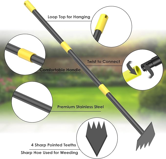 Dual Headed Weeding Tool, Long Handle for Loosening Soil Weeding Digging with Heavy Duty Stainless Steel Manual Weeder Hoe Garden Tool 17-45 inch Metal Black