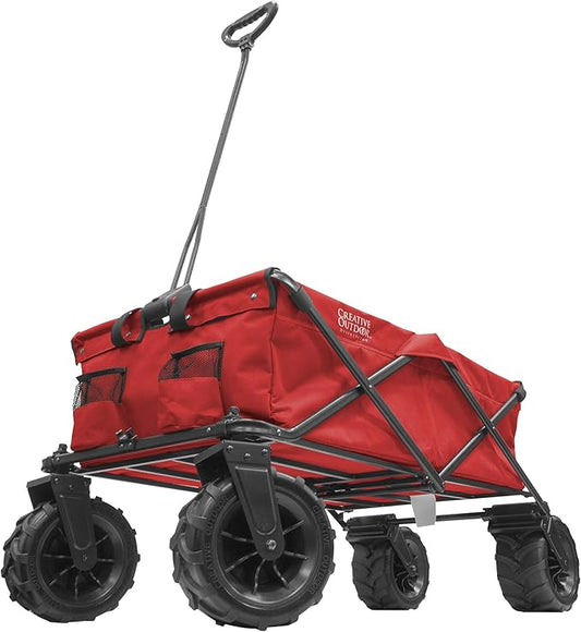 Creative Outdoor Wagon for Kids Push Pull Collapsible Stroller Giant All-Terrain Folding Cart | XXXL Monster Series Wagons | Outdoor Garden & Tailgate | Red