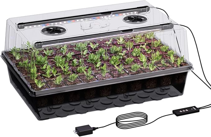 60-Cell Self-Watering Seed Starter Tray with Grow Light, Seed Starter Kit with 4.07” Humidity Dome, Indoor Seedling Starter Tray, Seed Starting Tray for Plant Germination, Seeds Growing