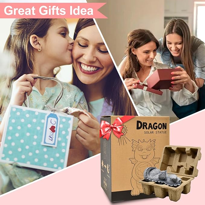 Garden Decor Solar Statues for Mom Grandma Birthdays for Women Sister Wife Lady - Front Patio Balcony Yard Art Lawn Ornaments Porch Outdoor Outside Decorations (Dragon)