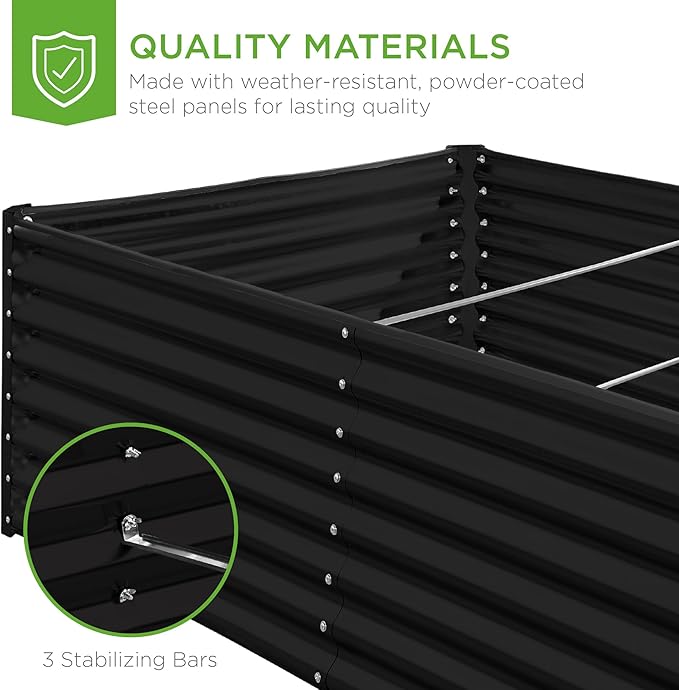 Best Choice Products 8x4x2ft Outdoor Metal Raised Garden Bed, Deep Root Planter Box for Vegetables, Flowers, Herbs, and Succulents w/ 478 Gallon Capacity - Black