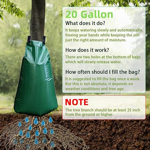 1 Pack Tree Watering Bag, 20 Gallon Slow Release Watering Bag for Trees, Premium PVC Shrub Watering Bag with Heavy Duty Zipper, Sturdy Reusable Drip Irrigation Bag