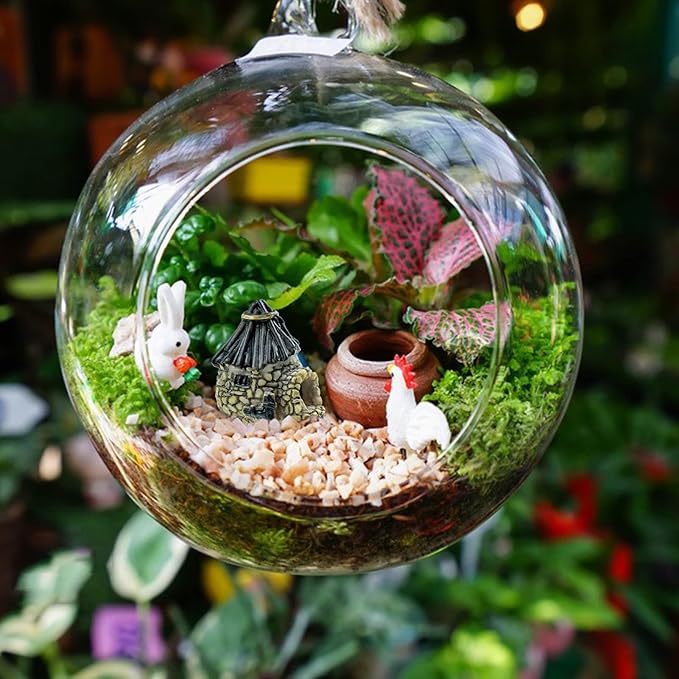 8 PCS Mini House Figurines, Miniature Village Hut Figurine, Fairy Garden Cottage Ornaments Accessories for DIY Bonsai, Succulent Planting, Terrarium, Flower Pot Decor