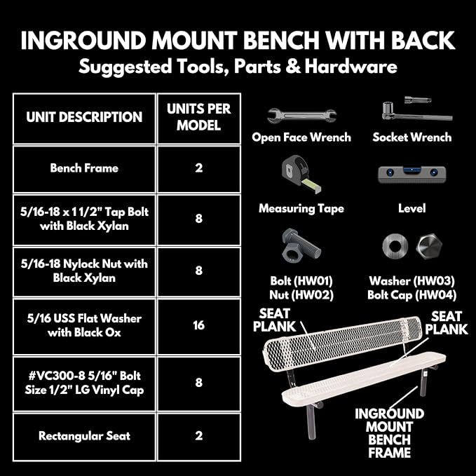 Heavy-Duty Outdoor Bench Thermoplastic Coated, Expanded Metal, Commercial-Grade Seating, Made in America (Inground with Back, 8 Ft, Textured Yellow)